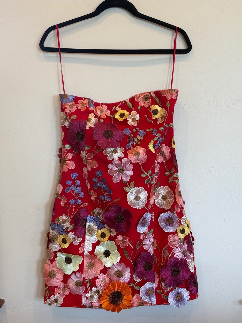 NWT Endless Rose Strapless Floral Embroidered Mini Dress in Red size Medium